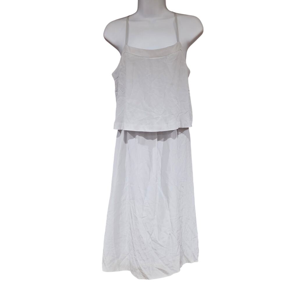 EUC Madewell pale grey adjustable spaghetti strap midi overlay frock dress sz‎ 4